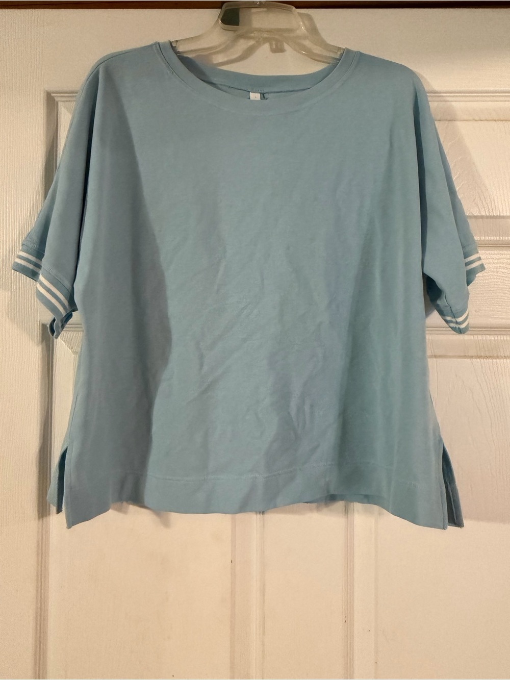 glam Light Blue Relaxed Short-Sleeve Tee with Stripe Detail